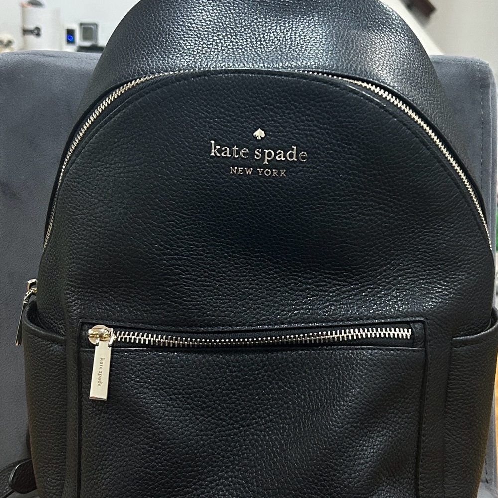 Kate Spade Midnight Black Backpack with Gold Accents